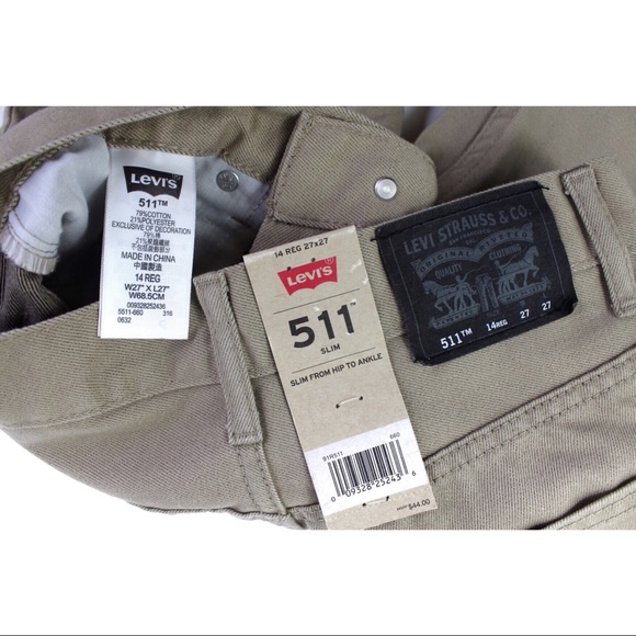 Levi’s Boys 511 Slim Khaki Colored Jeans 14 27 20” - Picture 6 of 7